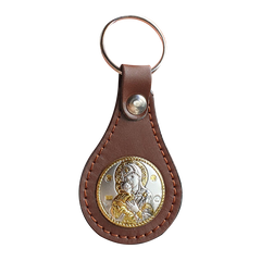 Брелок кожаный с иконой Владимирская Богоматерь серебряная с позолотой