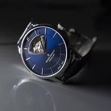 Часы наручные мужские Claude Bernard 85017 3 BUIN3, механика/автоподзавод, открытое сердце, синий ремень