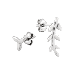 Срібні сережки пусети асиметричні гілочки з листочками