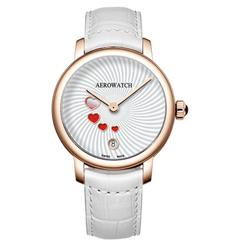 Годинники наручні жіночі Aerowatch 44938 RO21 кварцові з серцями, на білому шкіряному ремінці