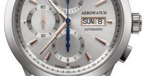 Часы-хронограф наручные мужские Aerowatch 61968 AA02M на браслете, механика / автоподзавод, дата, день недели
