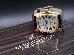 Часы наручные мужские Aerowatch 60959 RO01, механика с автоподзаводом, "бочка", коричневый ремешок из кожи