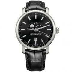 Часы наручные мужские Aerowatch 08937 AA02 кварцевые, с датой и фазой Луны, черный кожаный ремешок