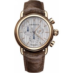 Часы-хронограф наручные мужские Aerowatch 83939 RO08 кварцевые, с датой, позолота PVD, коричневый ремешок