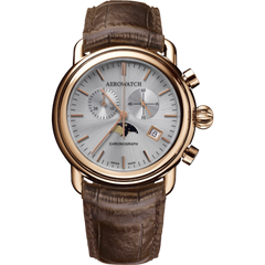 Часы наручные мужские Aerowatch 84934 RO06 кварцевые, с хронографом и лунным календарем, коричневый ремешок