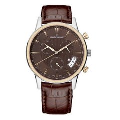 Часы наручные мужские Claude Bernard 01002 357R BRIR, кварцевый хронограф с датой и тахиметром, кожаный ремень