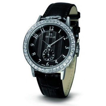 1675-2-1069 black, ss cz stones, black leather (Seculus)