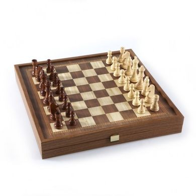 STP36E Manopoulos Backgammon & Chess Olive branch design in Walnut replica wood case 41x41cm