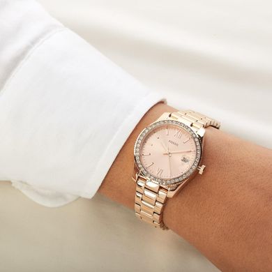 Часы наручные женские FOSSIL ES4318 кварцевые, с фианитами, цвет розового золота, США