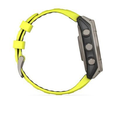 Смарт-годинник Garmin Fenix 8 &ndash; 47 мм, Solar Sapphire, титан з яскраво-жовтим/графітовим силіконовим ремінцем