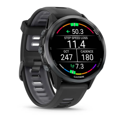 Смарт-годинник Garmin Forerunner 970 з вуглецево-сірим титановим безелем DLC, чорним корпусом і чорним ремінцем