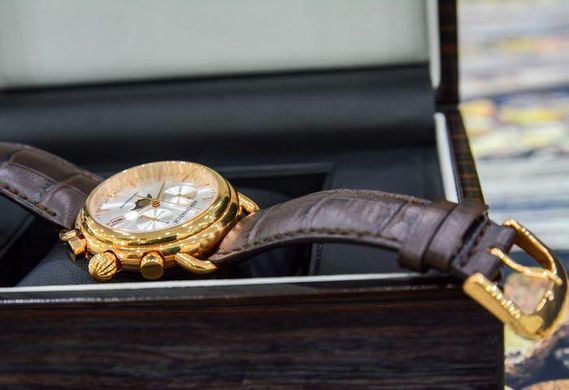 Часы наручные мужские Aerowatch 84934 RO06 кварцевые, с хронографом и лунным календарем, коричневый ремешок