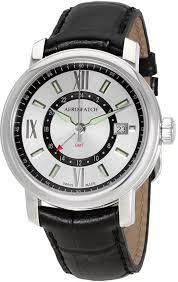 Часы наручные мужские Aerowatch 44937 AA09 кварцевые, с датой и GMT, черный кожаный ремешок