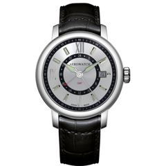 Годинники наручні чоловічі Aerowatch 44937 AA09 кварцові, з датою і GMT, чорний шкіряний ремінець