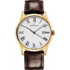 Часы наручные мужские Claude Bernard 53003 37J BR, кварцевые с датой, кожаный ремешок цвета кофе