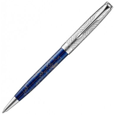 Ручка кулькова Parker SONNET 17 SE Atlas Blue Silver PT BP 88 332 латунна з срібним ковпачком