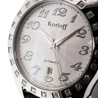 Часы наручные Korloff CAK42/369 с автоподзаводом, 24 бриллианта, черный ремешок из кожи аллигатора, унисекс