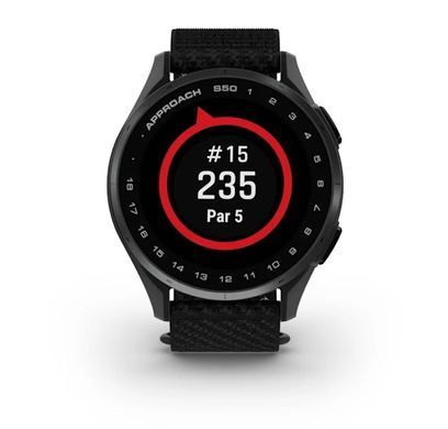 Смарт-годинник Garmin Approach S50 з алюмінієвим безелем сланцевого кольору та чорним нейлоновим ремінцем ComfortFit