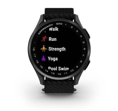 Смарт-годинник Garmin Approach S50 з алюмінієвим безелем сланцевого кольору та чорним нейлоновим ремінцем ComfortFit
