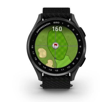 Смарт-годинник Garmin Approach S50 з алюмінієвим безелем сланцевого кольору та чорним нейлоновим ремінцем ComfortFit