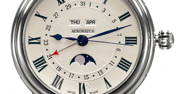 Часы наручные мужские Aerowatch 62902 AA01 механические (автоподзавод) с датой и фазой Луны, черный ремешок
