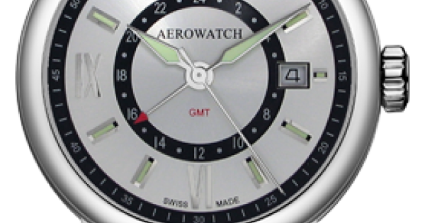 Часы наручные мужские Aerowatch 44937 AA09 кварцевые, с датой и GMT, черный кожаный ремешок