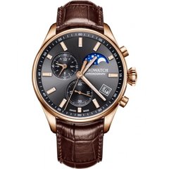 Часы наручные мужские Aerowatch 78990 RO02 кварцевые, с хронографом и лунным календарем, коричневый ремешок