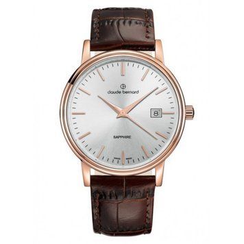Часы наручные мужские Claude Bernard 53009 37R AIR кварцевые с датой, коричневый фактурный ремешок из кожи