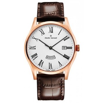 Часы наручные мужские Claude Bernard 84200 37R BR, кварцевые с датой, коричневый ремешок из кожи