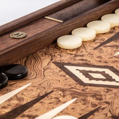 BJJ1Manopoulos Handmade Inlaid Backgammon Walnut burl with Wenge & Oak points - Side Стійки