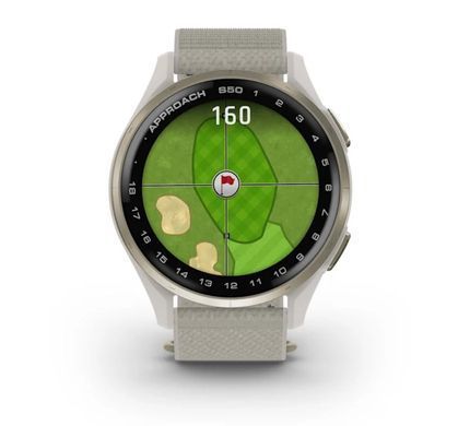 Смарт-годинник Garmin Approach S50 з алюмінієвим безелем кольору кремового золота з нейлоновим ремінцем ComfortFit кольору слонової кістки
