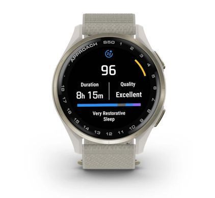 Смарт-годинник Garmin Approach S50 з алюмінієвим безелем кольору кремового золота з нейлоновим ремінцем ComfortFit кольору слонової кістки