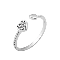 Серебряное кольцо фаланговое с камнями обьединение двух сердец