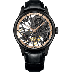 Часы наручные мужские Aerowatch 50981 NO20, механика с ручным заводом, скелетон, черный кожаный ремешок