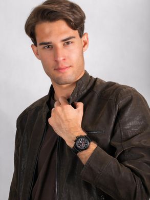 Часы-хронограф наручные мужские Aerowatch 83939 NO05 кварцевые, с датой, черный кожаный ремешок