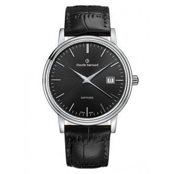Часы наручные мужские Claude Bernard 53009 3 NIN кварцевые с датой, черный фактурный ремешок из кожи