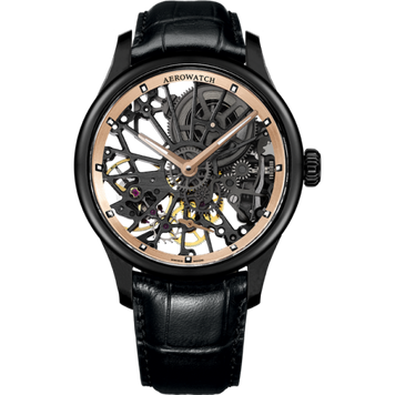 Годинники наручні чоловічі Aerowatch 50981 NO20, механіка з ручним заводом, скелетон, чорний шкіряний ремінець