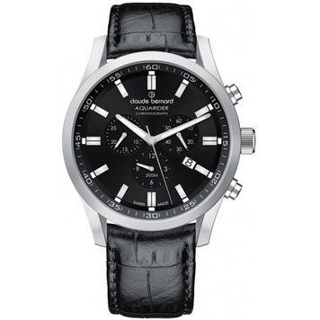 Часы-хронограф наручные мужские Claude Bernard 10222 3C NV, кварц, на кожаном ремешке, водозащита 20 ATM