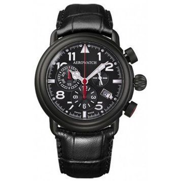 Часы-хронограф наручные мужские Aerowatch 83939 NO05 кварцевые, с датой, черный кожаный ремешок