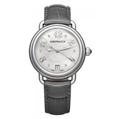 Годинники наручні жіночі Aerowatch 42960 AA02 кварцові з діамантами на сірому шкіряному ремінці
