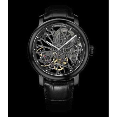 Часы наручные мужские Aerowatch 50981 NO17 механические, скелетон, черный ремешок из тисненой кожи