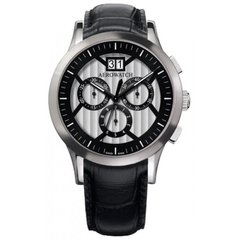 Часы наручные мужские Aerowatch 80966 AA04, кварцевый хронограф и большая дата, черный кожаный ремешок