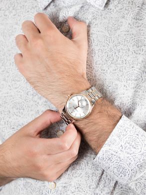 Часы наручные мужские Aerowatch 41985 BI02M кварцевые, с датой, на стальном браслете, биколорные