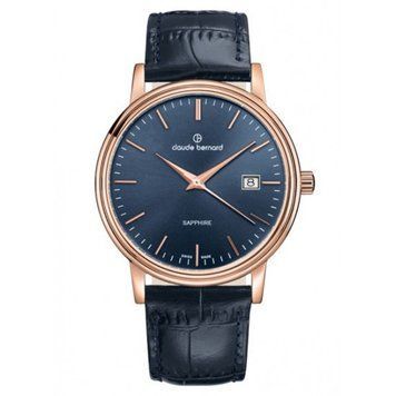 Часы наручные мужские Claude Bernard 53007 37R BUIR кварцевые, на синем фактурном ремешке из кожи