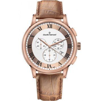 Часы наручные мужские Claude Bernard 10237 37R ARR, кварцевый хронограф, розово-золотое покрытие PVD