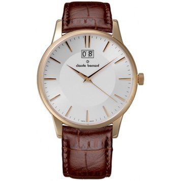 Часы наручные мужские Claude Bernard 63003 37R AIR, кварцевые, большая дата, кожаный ремешок