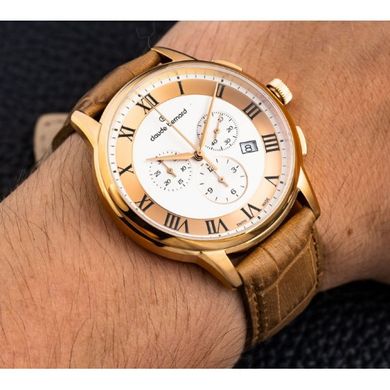 Часы наручные мужские Claude Bernard 10237 37R ARR, кварцевый хронограф, розово-золотое покрытие PVD