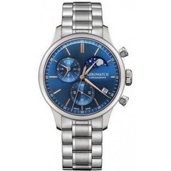 Часы-хронограф наручные Aerowatch 78986 AA04M кварцевые, синий циферблат с фазой Луны, стальной браслет