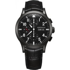 Часы-хронограф наручные мужские Aerowatch 61948 NO03 черные в стиле Military (механика с автоподзаводом)