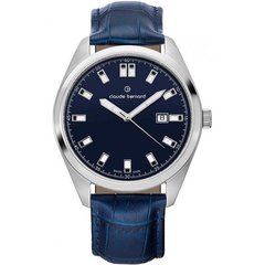Часы наручные мужские Claude Bernard 53019 3CBU BUIDN кварцевые, с датой, синий кожаный ремешок